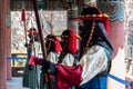 Korean royal guards in historical Joseon costumes at the Bosingak Bell Pavilion in Seoul South Korea