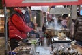 Korean selling hot seafood snacks at street