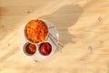 Korean side dish for barbecue dinner, carrots with sauce and hot pepper, A set of fermented foods that are good for intestinal Royalty Free Stock Photo