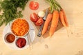 Korean side dish for barbecue dinner, carrots with sauce and hot pepper, A set of fermented foods that are good for intestinal Royalty Free Stock Photo