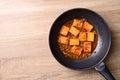 Korean side dish, spicy braised tofu Dubu Jorim in cooking pan Royalty Free Stock Photo