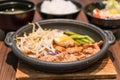 Korean spicy bbq pork served on a hot plate Royalty Free Stock Photo