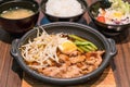 Korean spicy bbq pork served on a hot plate Royalty Free Stock Photo