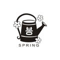 Korean spring logo with sakura flowers and watering can