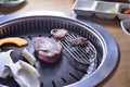 Korean BBQ grill chilly raw beef slice Royalty Free Stock Photo