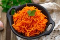 Korean style carrot salad of grated carrots with garlic Morkovcha