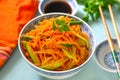 Korean-style carrot salad with cucumbers and soy sauce