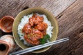 Korean style spicy crispy chicken and rice.
