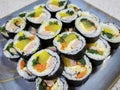 Korean sushi rolls kimbap or gimbap cut into small slices