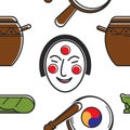 Korean symbols and culture seamless pattern traveling and tourism