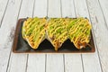 Korean tacos are a popular Korean-Mexican fusion dish in various urban areas
