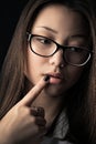 Korean teenager girl with glasses closeup Royalty Free Stock Photo