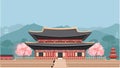 Korean Temple with mountains Royalty Free Stock Photo