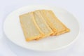 Korean Thin Fish cake, square shaped on white background. Asian food fish cake, eomuk or odeng.