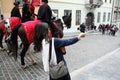 Korean tourists enyoing Kravata's day parade,Zagreb,3 Royalty Free Stock Photo