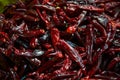 Chili pepper. Red dried chilies on a market display. Hot and tasty.