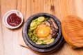 Korean traditional dish- bibimbap mixed rice with vegetables Include beef and fried egg Royalty Free Stock Photo