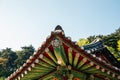 Korean traditional wooden roof eaves at Seoknamsa temple in Anseong, Korea Royalty Free Stock Photo