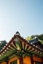 Korean traditional wooden roof eaves at Seoknamsa temple in Anseong, Korea Royalty Free Stock Photo