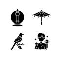 Korean traditions black glyph icons set on white space Royalty Free Stock Photo