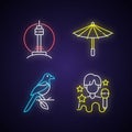 Korean traditions neon light icons set