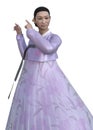 3D Asian girl in lilac hanbok