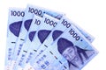 Korea, Korean Won currency bills money isolated on white background Royalty Free Stock Photo