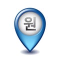 Korean won local symbol on Mapping Marker vector icon.