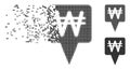 Korean Won Map Pointer Decomposed Pixel Halftone Icon
