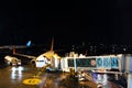 Korean worker people airline ground staff working prepare boeing plane take off flying to sky on runway in night evening time at