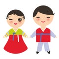 Koreans Kawaii boy and girl in national costume Hanbok Joseon-ot. Cartoon children in traditional South Korea dress isolated on wh