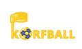 Korfball sport icon. Editable vector in blue and yellow colors