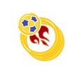 Korfball sport icon. Editable vector in blue and yellow colors