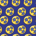 Korfball sport seamless pattern Editable vector in blue and yellow colors