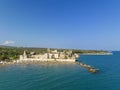 Korikos castle, Roman and Byzantine period work. Aerial bird\'s eye view, Erdemli, Mersin, Turkey Royalty Free Stock Photo