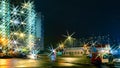 Korolev, night lights on silicate street near the house - ` horseshoe`, black sky, night