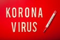 Koronavirus norsk norwegian word text wooden letter on red background corona virus covid-19 Royalty Free Stock Photo