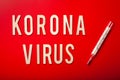 Koronavirus norsk norwegian word text wooden letter on red background corona virus covid-19