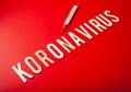 Koronavirus norsk norwegian word text wooden letter on red background corona virus covid-19