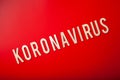 Koronavirus norsk norwegian word text wooden letter on red background corona virus covid-19