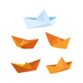 paper ships, vector illustrations, white backgrounds for folding art lessons