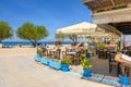 Greek restaurant right on the beach in the resort town of Mastichari on the island of Kos Royalty Free Stock Photo