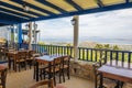 Table and chairs in Greek tavern in Zia village on the island of Kos in Greece Royalty Free Stock Photo