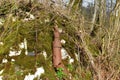 Kosec, Slovenia - April 7 2023: Rusty iron hand on a rock installation