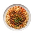 Koshari Egyptian Cuisine. On A White Plate