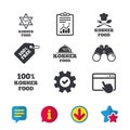 Kosher food product icons. Natural meal symbol.