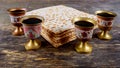 Kosher four glasses wine holiday matzoth celebration matzoh jewish passover bread Royalty Free Stock Photo