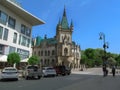 Cars parked on the Mlynska Street near the Jakab Palace in Kosice