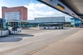 KOSICE, SLOVAKIA Ã¢â¬â MAY 1 2019: Buses parked near platforms with shelters at Main bus station in Kosice Slovakia