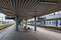 KOSICE, SLOVAKIA Ã¢â¬â MAY 1 2019: Almost empty platforms of Main railway station in Kosice Slovakia